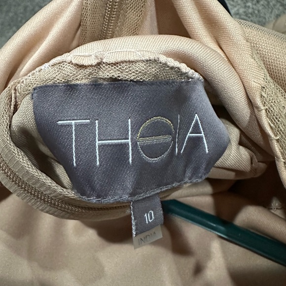 Women’s Beige Theia Embellished Tulle Column Evening Gown - Picture 14 of 16